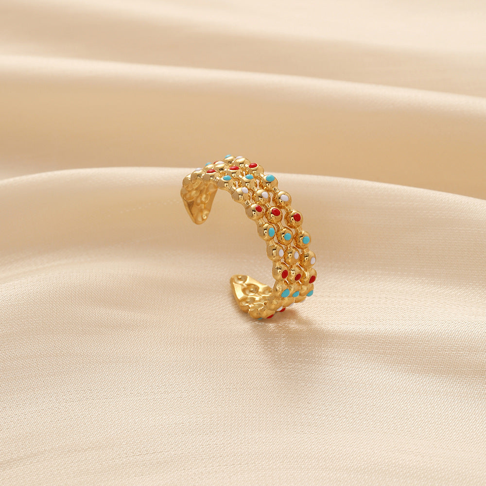 Venta al por mayor de aceite de color de acero inoxidable que gotea amor que abre el anillo ajustable